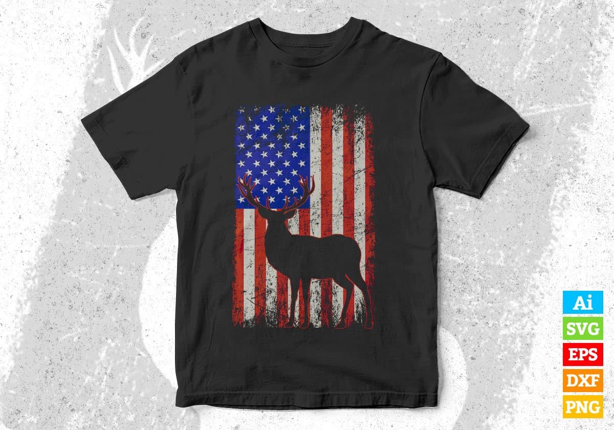 Hunting Patriotic Fourth Of July Editable Vector T shirt Design In Svg Png Printable Files