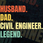 Husband Dad Civil Engineer Legend Vintage Editable Vector T-shirt Design in Ai Svg Files