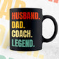 Husband Dad Coach Legend Vintage Editable Vector T-shirt Design in Ai Svg Files