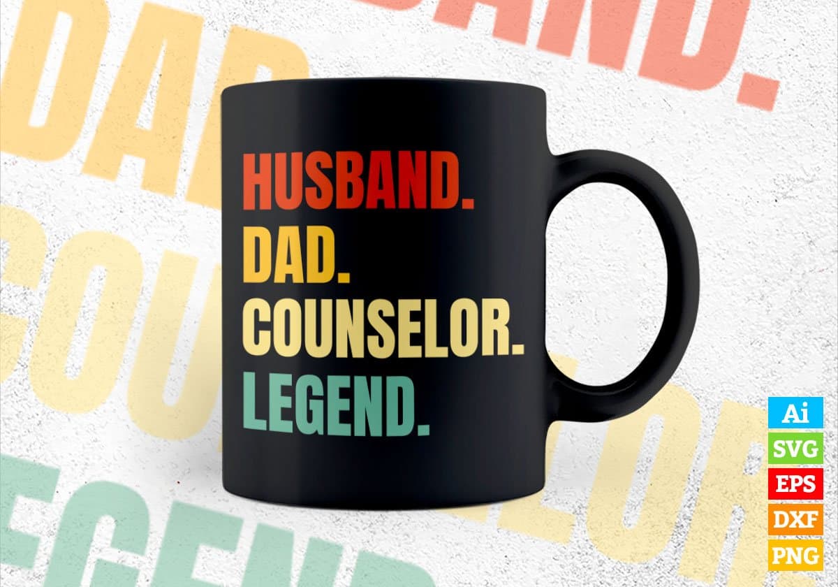 Husband Dad Counselor Legend Vintage Editable Vector T-shirt Design in Ai Svg Files