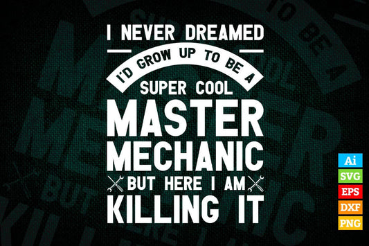 I Never Dreamed i'd Grow Up to Be a Super Cool Master Mechanic Funny Gift Editable Vector T-shirt Design in Ai Png Svg Files