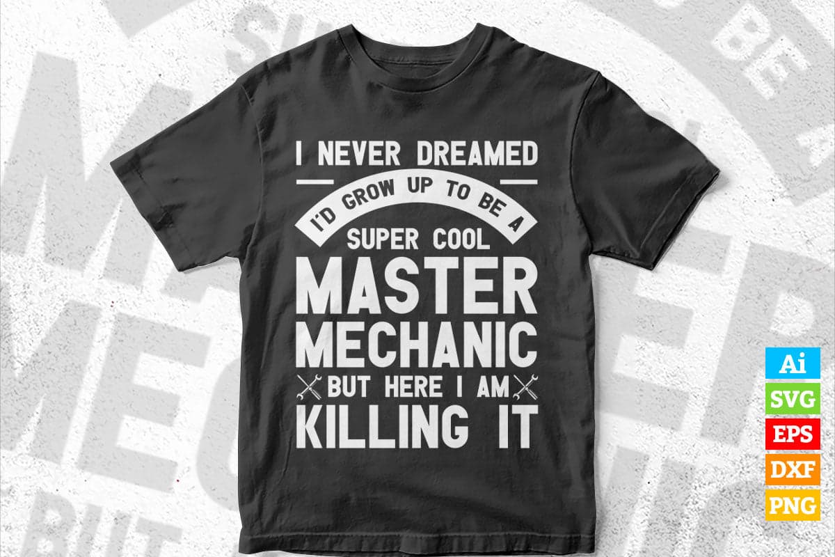 I Never Dreamed i'd Grow Up to Be a Super Cool Master Mechanic Funny Gift Editable Vector T-shirt Design in Ai Png Svg Files