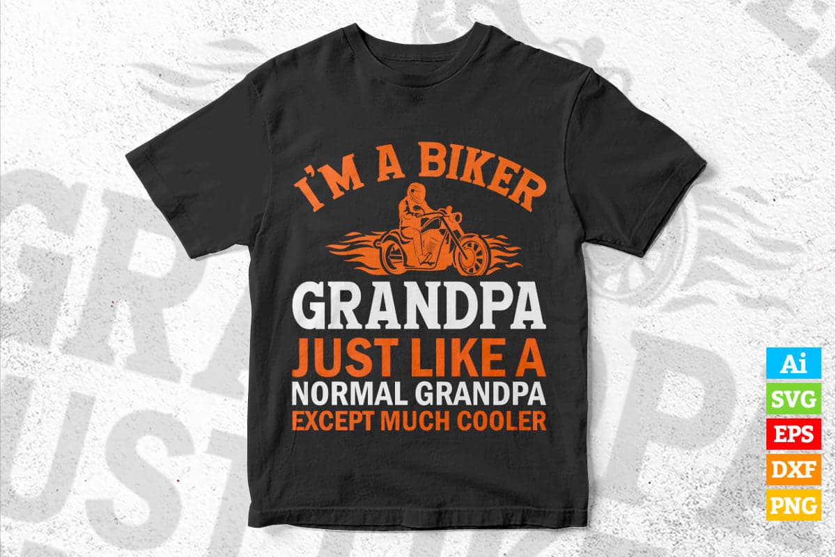 I'm a Biker Grandpa just Like a Normal Grandpa Except Much Cooler father's Day Editable Vector T shirt Design in Ai Png Svg Files