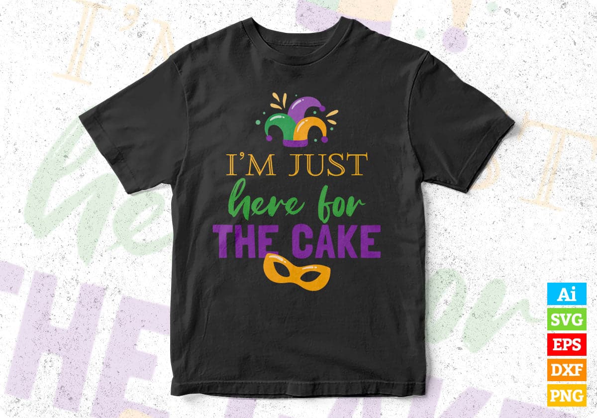 I'm Just Here For The Cake Mardi Gras Editable T shirt Design In Svg Printable Files