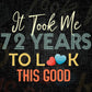 It Took Me 72 Years To Look This Good 72nd Birthday Editable Vector T shirt Design in Ai Png Svg Files.