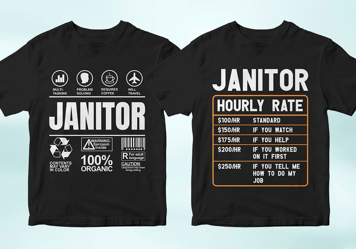 Janitor 25 Editable T-shirt Designs Bundle