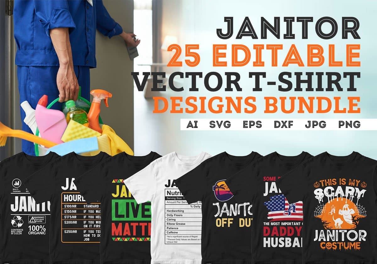 Janitor Pattern Janitor 25 Editable Vector T-shirt Designs Bundle Svg Png Printable ...