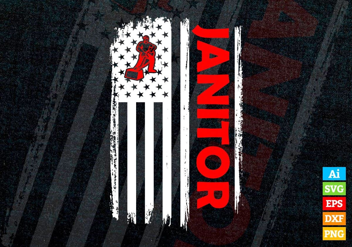 Janitor USA Flag Proud Professions Gift Editable Vector T-shirt Design in Ai Svg Files