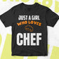 Just A Girl Who Loves Chef Editable Vector T-shirt Designs Png Svg Files