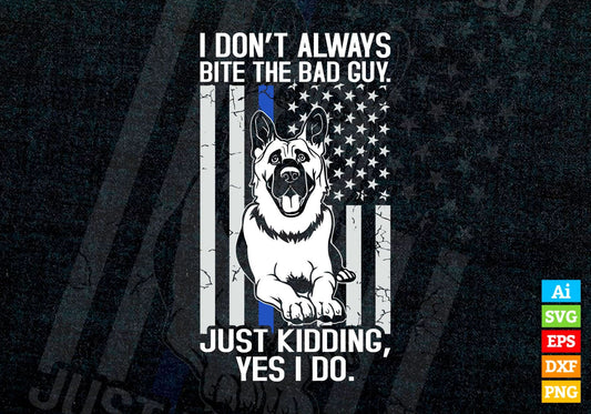 K9 Police Officer German Shepherd Funny Thin Blue Line Editable Vector T shirt Design in Ai Png Svg Files.