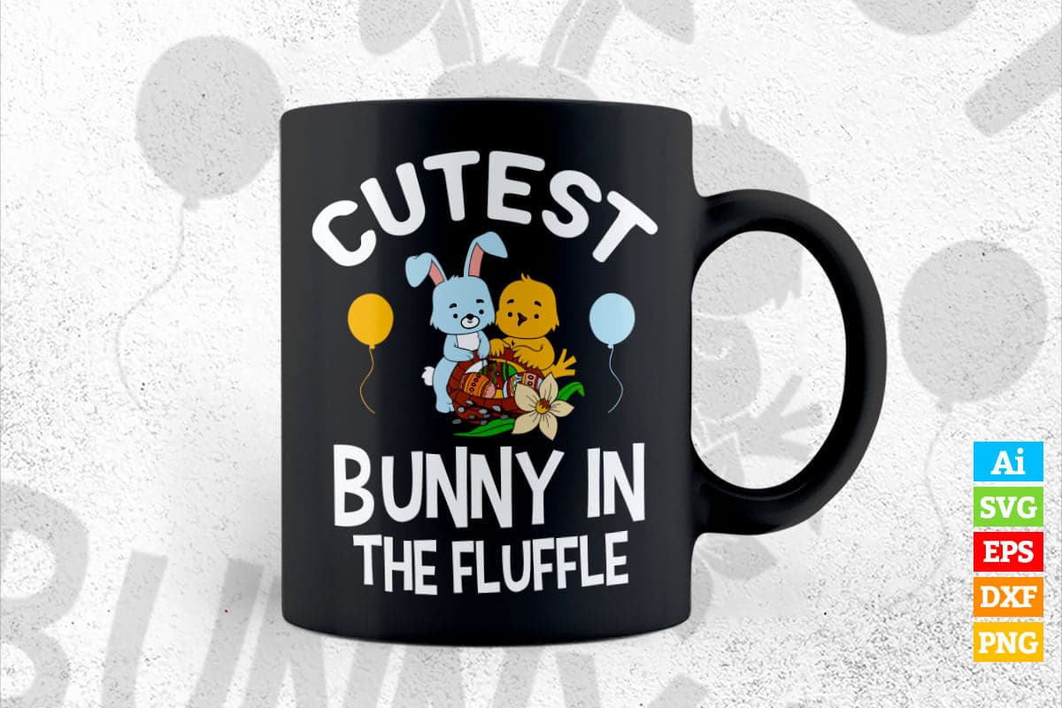 Kids Cutest Bunny In The Fluffle Easter Girls Kids Vector T shirt Design in Ai Png Svg Files.