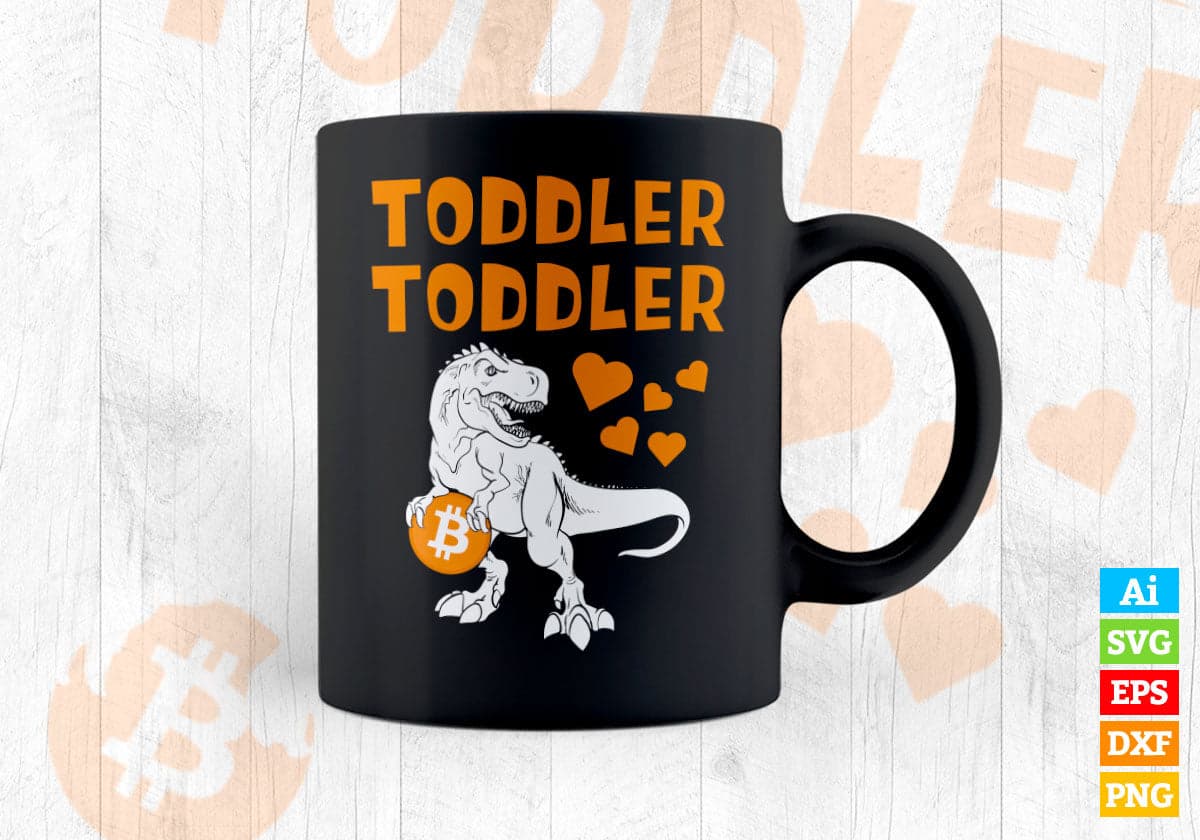 Kids Toddler Hoddler T-rex Bitcoin BTC Crypto Editable Vector T-shirt Design in Ai Svg Files