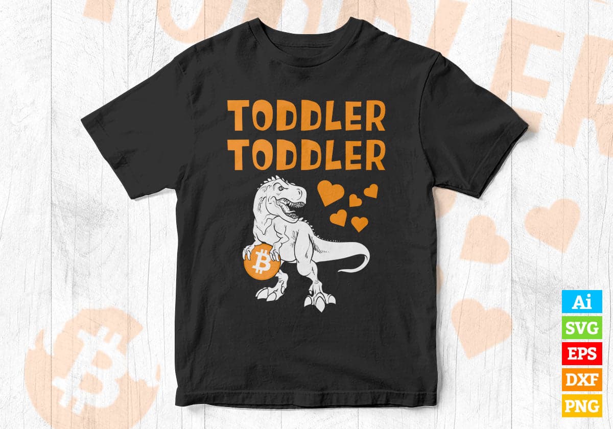 Kids Toddler Hoddler T-rex Bitcoin BTC Crypto Editable Vector T-shirt Design in Ai Svg Files
