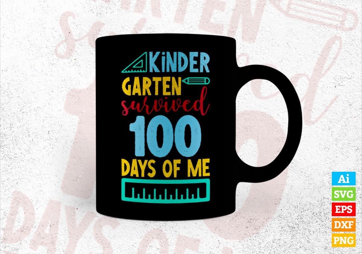 kindergarten Survived 100 Days Of Me Editable Vector T-shirt Design in Ai Svg Files