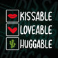 Kissable Loveable Huggable Valentine's Day Editable Vector T-shirt Design in Ai Svg Png Files