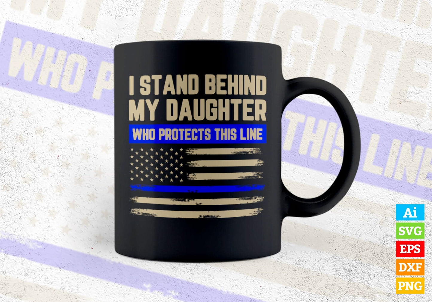 Law Enforcement Police Daughter Family Blue Thin Line Flag 4th of July Gift Editable Vector T shirt Design in Ai Png Svg Files.