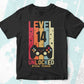 Level 14 Unlocked Official Teenager Video Gamer 14th Birthday Editable Vector T-shirt Designs Png Svg Files