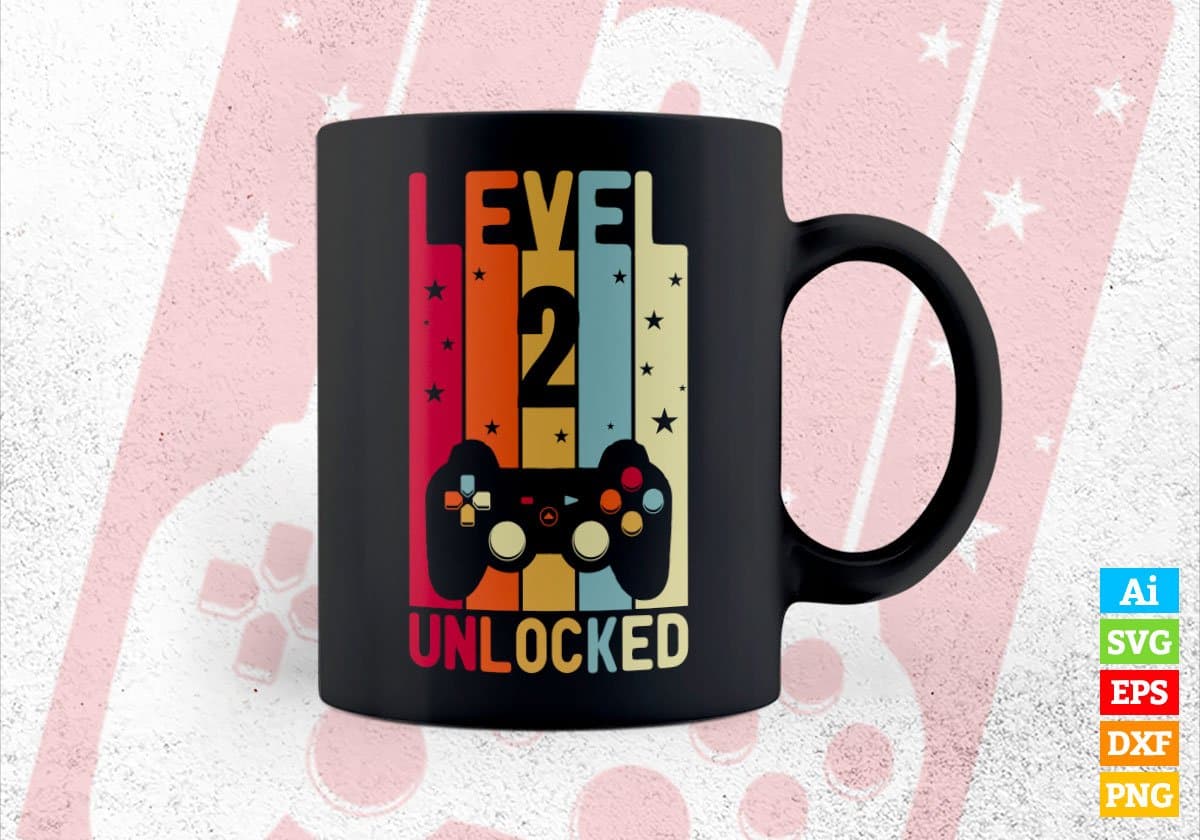 Level 2 Unlocked Video Gamer 2nd Birthday Editable Vector T-shirt Designs Png Svg Files