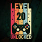 Level 20 Unlocked Video Gamer 20th Birthday Editable Vector T-shirt Designs Png Svg Files