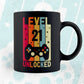 Level 21 Unlocked Video Gamer 21st Birthday Editable Vector T-shirt Designs Png Svg Files