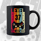 Level 37 Unlocked Video Gamer 37th Birthday Editable Vector T-shirt Designs Png Svg Files