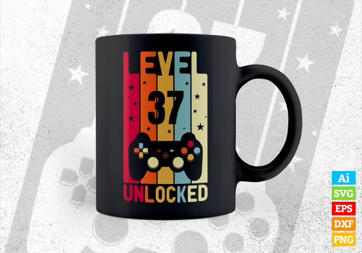 Level 37 Unlocked Video Gamer 37th Birthday Editable Vector T-shirt Designs Png Svg Files