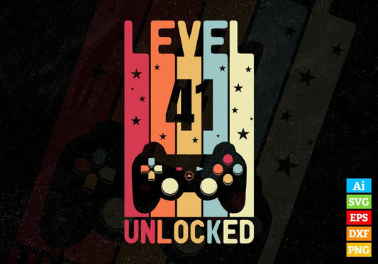 Level 41 Unlocked Video Gamer 41st Birthday Editable Vector T-shirt Designs Png Svg Files