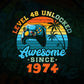 Level 48 Unlocked Awesome Since 1974 Video Gamer 48th Birthday Vintage Editable Vector T-shirt Design in Ai Svg Png Files