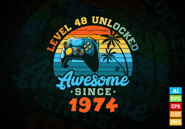 products/level-48-unlocked-awesome-since-1974-video-gamer-48th-birthday-vintage-editable-vector-t-995.jpg