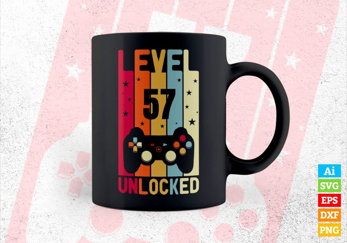 Level 57 Unlocked Video Gamer 57th Birthday Editable Vector T-shirt Designs Png Svg Files