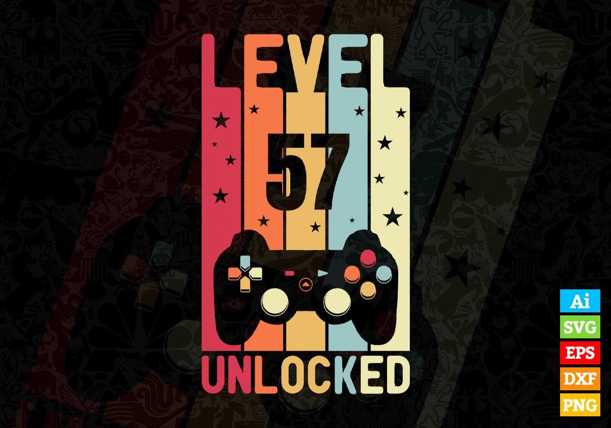 Level 57 Unlocked Video Gamer 57th Birthday Editable Vector T-shirt Designs Png Svg Files