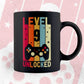 Level 9 Unlocked Video Gamer 9th Birthday Editable Vector T-shirt Designs Png Svg Files