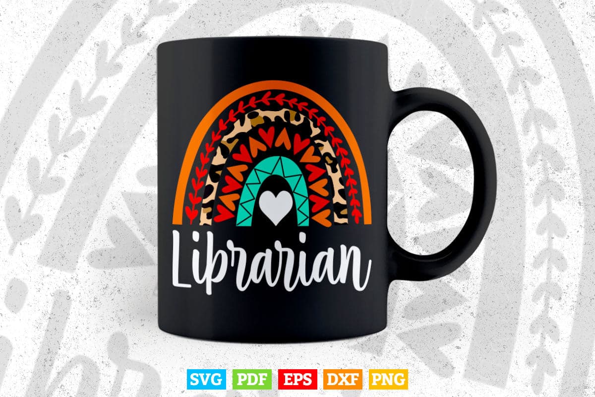 Librarian Boho Rainbow Leopard Back To School Svg Png Cut Files.