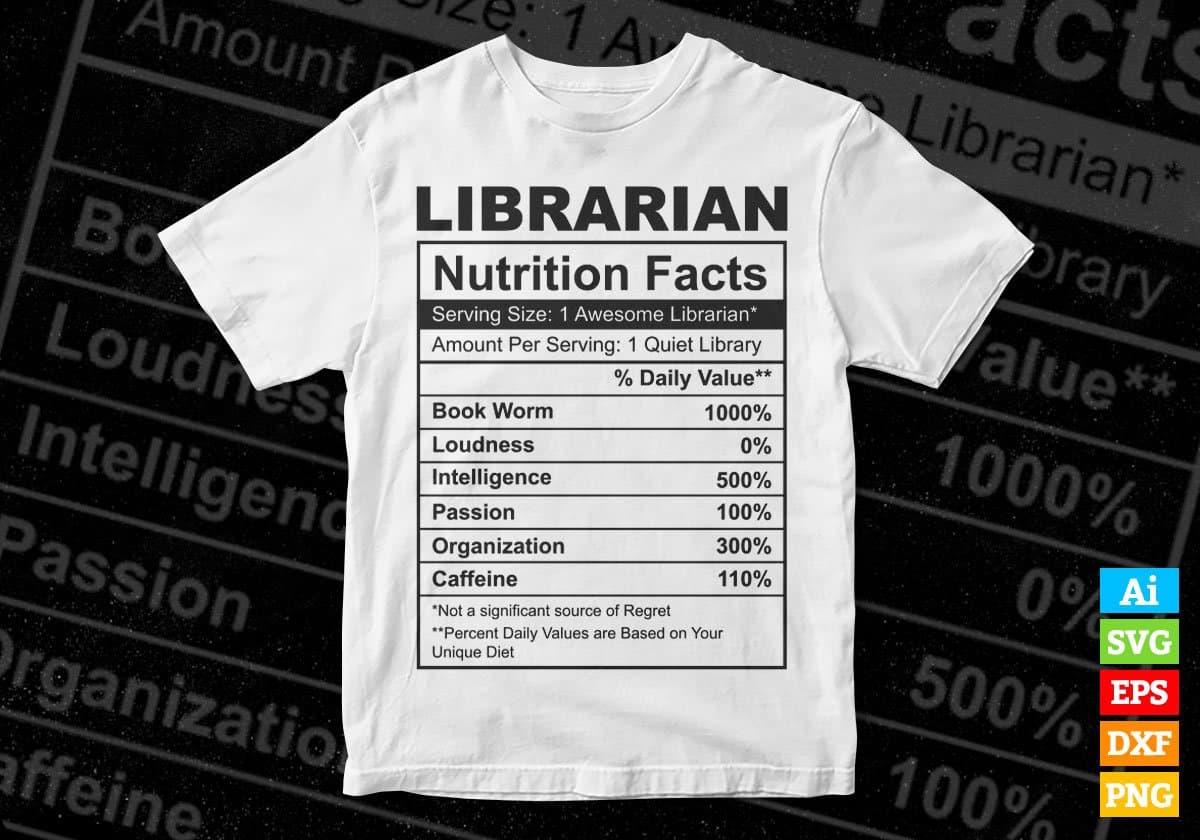 Librarian Nutrition Facts Editable Vector T shirt Design In Svg Png Printable Files