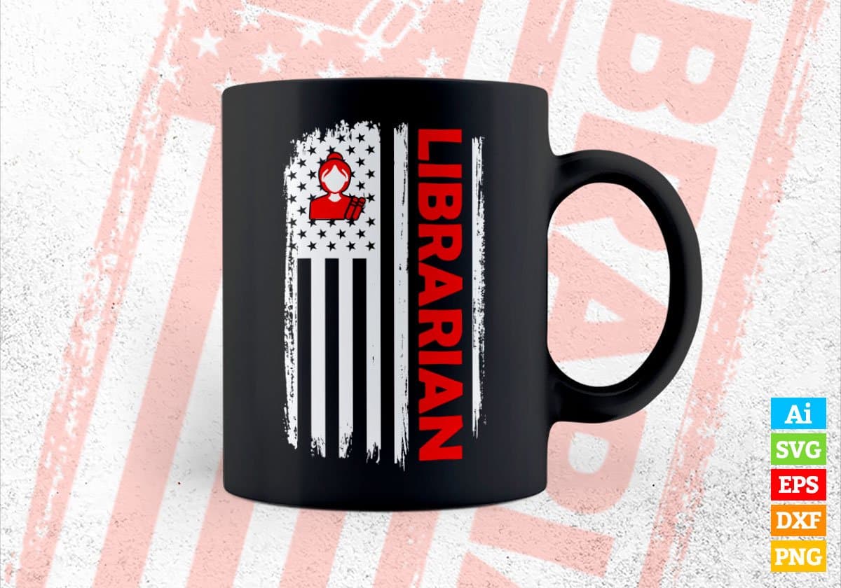Librarian USA Flag Proud Professions Gift Editable Vector T-shirt Design in Ai Svg Files