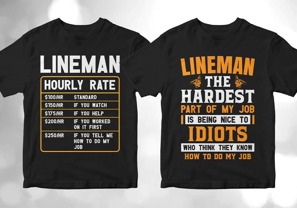 Lineman 25 Editable T-shirt Designs Bundle