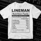 Lineman Nutrition Facts Editable Vector T shirt Design In Svg Png Printable Files