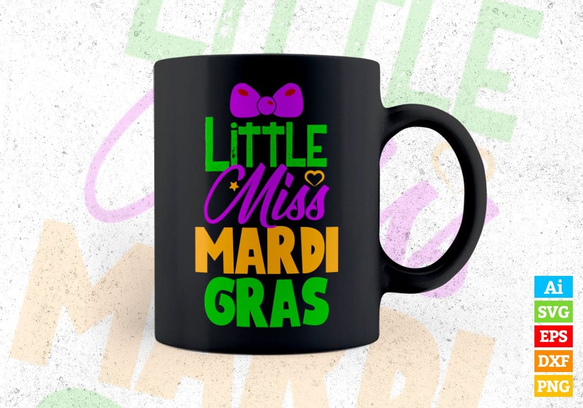 Little Miss Mardi Gras Costume Editable Vector T-shirt Design in Ai Svg Png Files