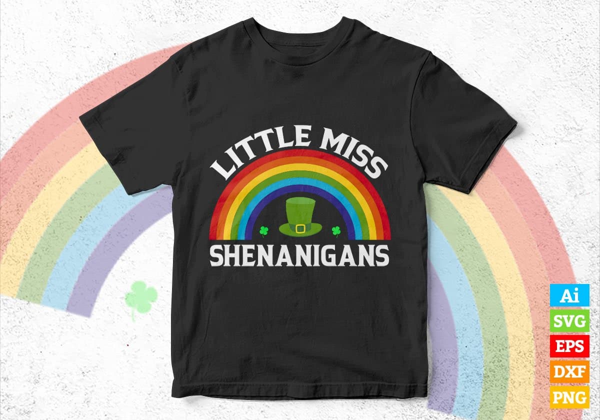 Little Miss Shenanigans St Patrick's Day Editable Vector T-shirt Design in Ai Svg Png Files