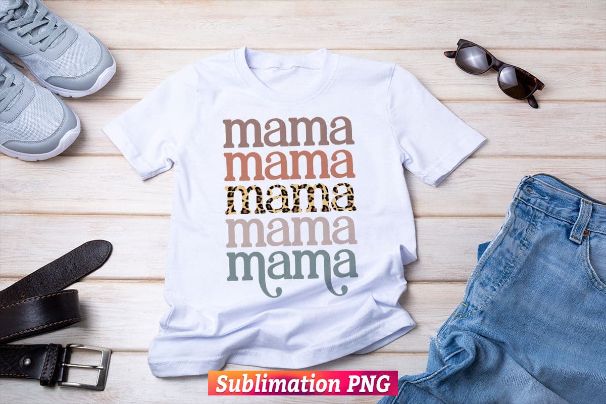 Mama Leopard Colorful Camouflage Mother's Day T shirt Design Png Sublimation Printable Files