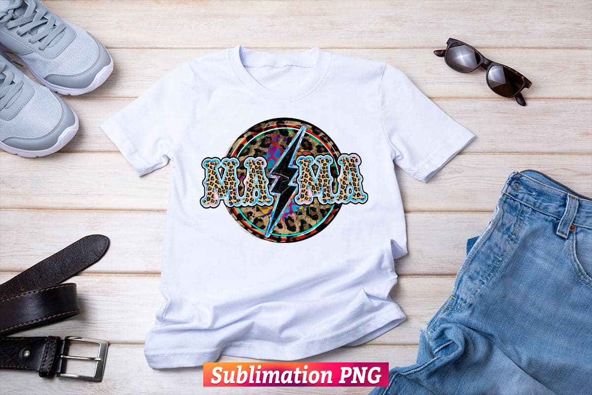 Mama Lightning Bolt Leopard Cheetah Print Mother's Day T shirt Design Png Sublimation Printable File.