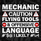 Mechanic Caution Flying Tools & Offensive Language Likely Editable Vector T-shirt Design in Ai Svg Png Files