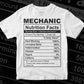 Mechanic Nutrition Facts Editable Vector T shirt Design In Svg Png Printable Files