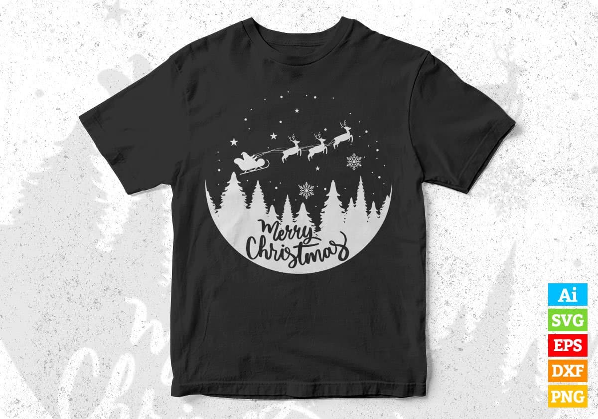 Merry Christmas Scene With Santa Vector T-shirt Design in Ai Svg Png Files