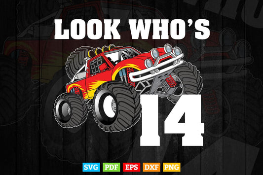 Monster Truck 14th Birthday for Boys 14 year old In Svg Png Files.
