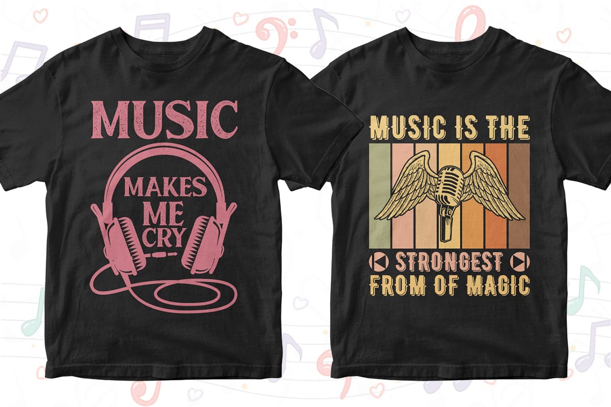 Music 50 Editable T-shirt Designs Bundle Part 1