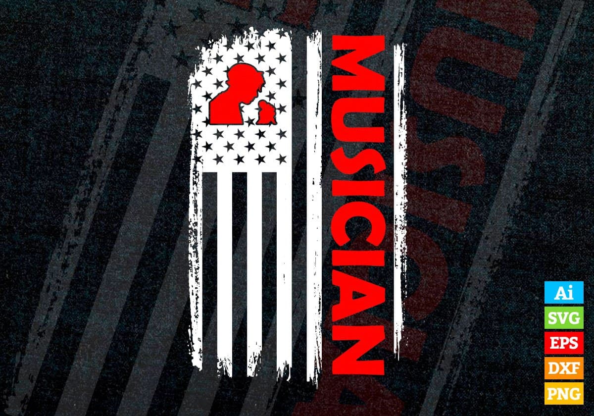 Musician USA Flag Proud Professions Gift Editable Vector T-shirt Design in Ai Svg Files