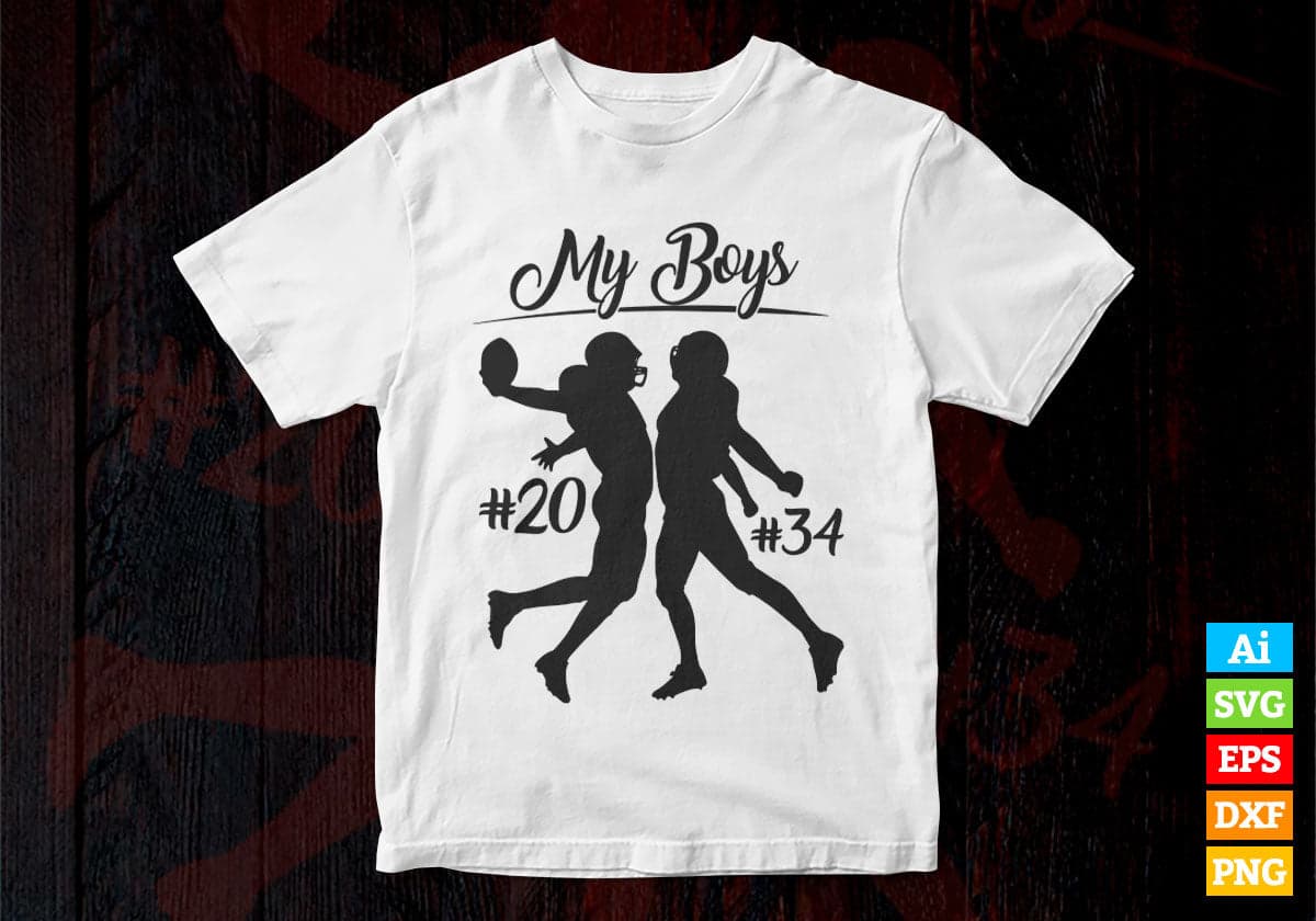 My Boys #20 #34 Player Silhouette Editable Vector T-shirt Design in Ai Png Svg 