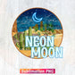 Neon Moon Western Retro Vintage T shirt Design Png Sublimation Files