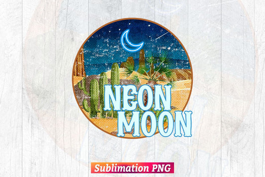Neon Moon Western Retro Vintage T shirt Design Png Sublimation Files